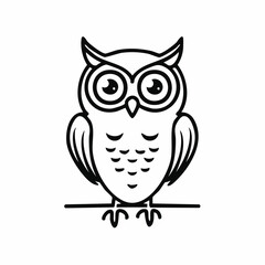 owl bird simple black line art image, Black bold outline vector icon, Bird vector illustration