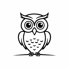 Fototapeta premium owl bird simple black line art image, Black bold outline vector icon, Bird vector illustration