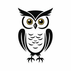 Fototapeta premium owl bird simple black line art image, Black bold outline vector icon, Bird vector illustration
