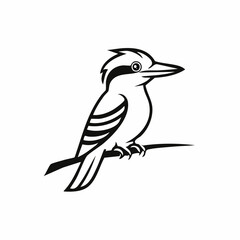 Kookaburra bird simple black line art image, Black bold outline vector icon, Bird vector illustration