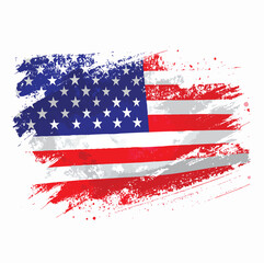 USA flag with a grunge brush stroke effect with white background