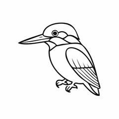 Kingfisher bird simple black line art image, Black bold outline vector icon, Bird vector illustration