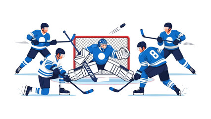 Ice Hockey Showdown: A dynamic illustration capturing the intensity of an ice hockey game, featuring players in action, with a net, puck, and the thrill of the sport.