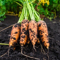 Fresh carrots in the earth