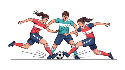 Soccer Game Tactics: Dynamic graphic illustration showcases the intensity of a soccer game, capturing the action and strategic positioning of players battling for possession of the ball.