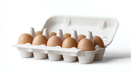 Fresh, brown chicken eggs are in a cardboard carton
