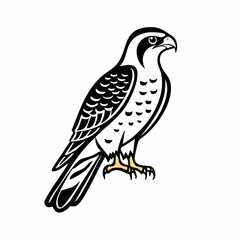 Falcon bird simple black line art image, Black bold outline vector icon, Bird vector illustration