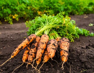 Fresh carrots in the field