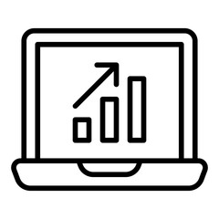 Laptop with graph icon. Business report symbol. Data analytics and presentation collection. Line Icon