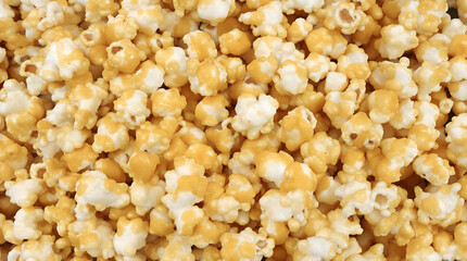 Delicious caramel popcorn texture, a sweet and crunchy snack perfect for movie night or a tasty treat, ideal for backgrounds, food blogs, and party promotions