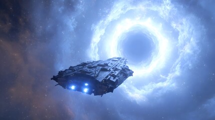 Spaceship portal travel interstellar space exploration science fiction concept art digital painting hd image