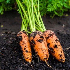 Fresh carrots pulled from the earth