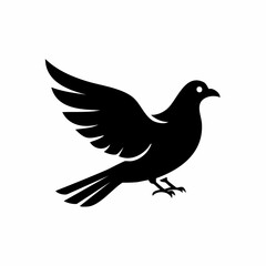 dove bird black silhouette vector, Simple silhouette Design vector icon with white background. Wild bird