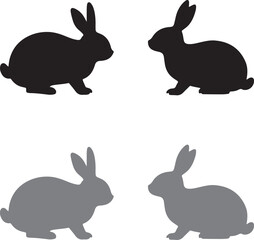 Rabbit Silhouette Icon Set Black And White Vector Illustration