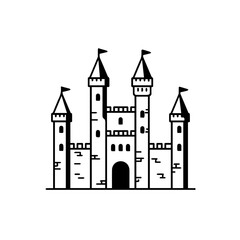 Fototapeta premium Castle vector illustration. Medieval European castle vector. Black and white royal castle. Line art 
