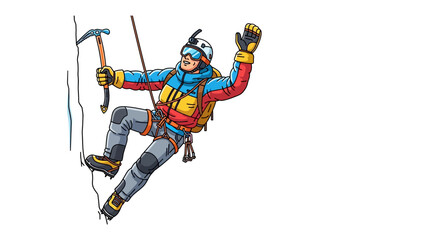 Obraz premium Mountain Climber's Ascent: A determined mountain climber scaling a sheer rock face, equipped with ice axe and protective gear.