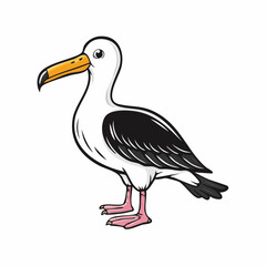 Albatross bird simple black line art image, Black bold outline vector icon, Bird vector illustration