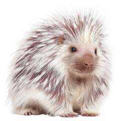 Adorable Porcupine with White Quills Sitting Gracefully on a White Background