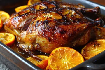 Fototapeta premium Succulent roasted duck with oranges