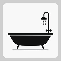 bathtub black silhouette vector, Simple silhouette Design vector icon with white background.