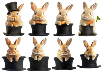 Playful Rabbits in Hats with Carrots in a Whimsical Scene
