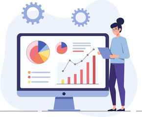 Financial analyst reviewing a business intelligence dashboard with key performance indicators.