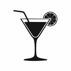 cocktail black silhouette vector, Simple silhouette Design vector icon with white background.