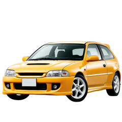 Vibrant Yellow Compact Car in Profile View on a White Background for Automotive Photography