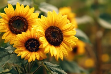 Fototapeta premium Stunning yellow sunflowers in the yard