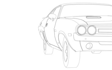 Fototapeta premium Car on a white background, vintage contour drawing for a printable coloring page. Perfect for kids to enjoy. Front view