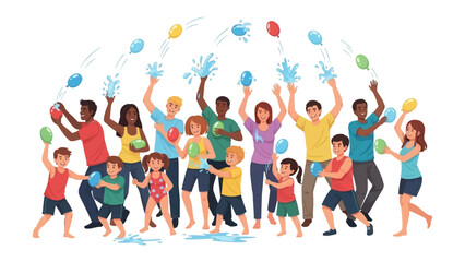 Water Balloon Mayhem: A colorful illustration captures a lively scene of friends and family engaging in a playful water balloon fight.