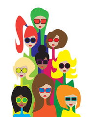 Beautiful girls team portrait on white background. Vector illustration. 