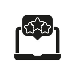 Laptop With Star Review Solid Icon. Customer Feedback, Rating System, And Quality Evaluation Silhouette Symbol. Online Review And Reputation Management. Isolated Vector Illustration