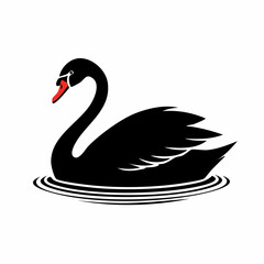 swan bird black silhouette vector, Simple silhouette Design vector icon with white background. Wild bird