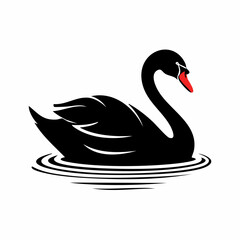 swan bird black silhouette vector, Simple silhouette Design vector icon with white background. Wild bird