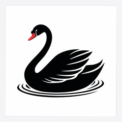 swan bird black silhouette vector, Simple silhouette Design vector icon with white background. Wild bird