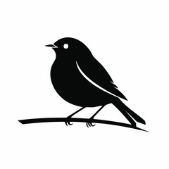 robin bird black silhouette vector, Simple silhouette Design vector icon with white background. Wild bird