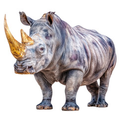 Obraz premium Majestic Rhinoceros Standing Proud in Natural Habitat with Detailed Skin Texture and Prominent Horn