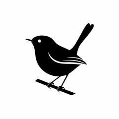 wren bird black silhouette vector, Simple silhouette Design vector icon with white background. Wild bird