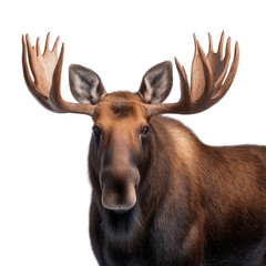 Fototapeta premium Majestic Moose Standing Proudly in Natural Habitat with Lush Greenery and Vibrant Forest Background