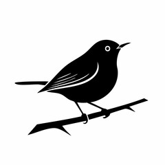 wren bird black silhouette vector, Simple silhouette Design vector icon with white background. Wild bird