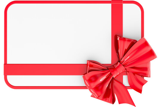 Blank gift card or greeting with red ribbon and bow, transparent background