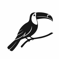 toucan bird black silhouette vector, Simple silhouette Design vector icon with white background. Wild bird