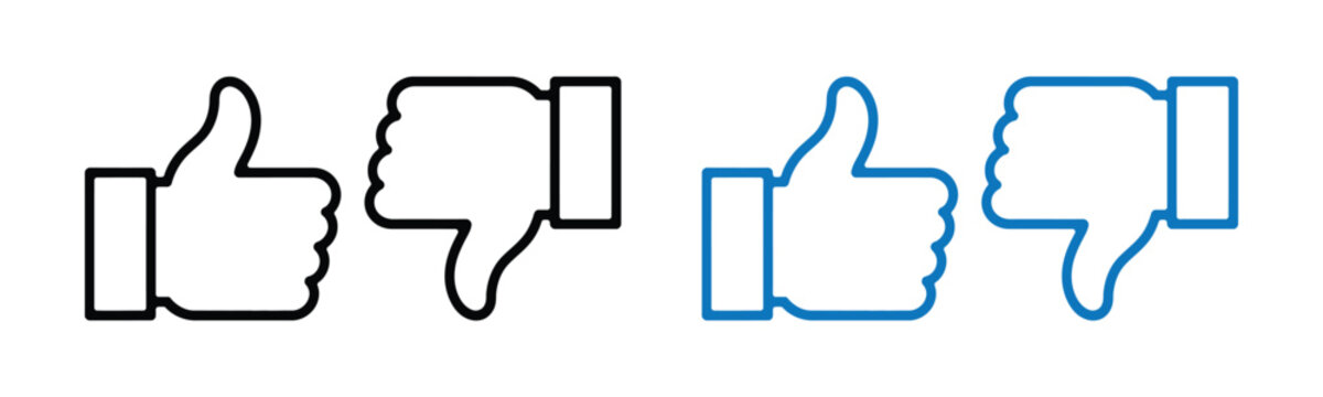 Thumbs up and thumbs down icons isolated on transparent background