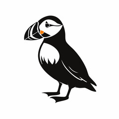 puffin bird black silhouette vector, Simple silhouette Design vector icon with white background. Wild bird