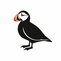 puffin bird black silhouette vector, Simple silhouette Design vector icon with white background. Wild bird