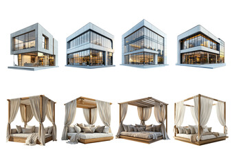 Modern Home Architecture and Stylish Bedroom Design with Canopy Beds