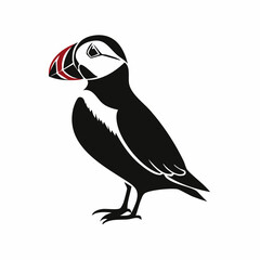 puffin bird black silhouette vector, Simple silhouette Design vector icon with white background. Wild bird