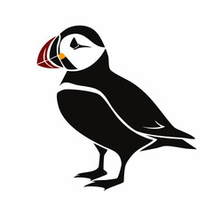 puffin bird black silhouette vector, Simple silhouette Design vector icon with white background. Wild bird