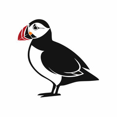 puffin bird black silhouette vector, Simple silhouette Design vector icon with white background. Wild bird